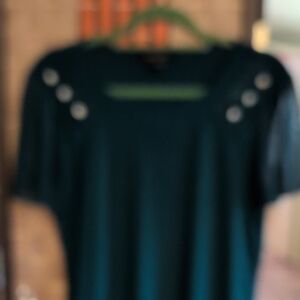 Button-Accent Short Sleeve Top in Dark Teal
